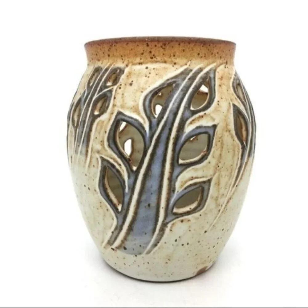 Featherbed Mountain Art Pottery Vintage Stoneware Vase Luminary Botanical Signed